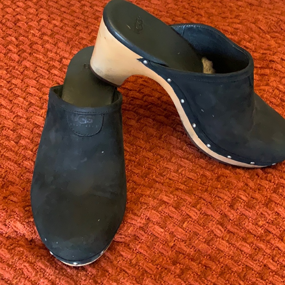 UGG clogs black suede with wooden bottom